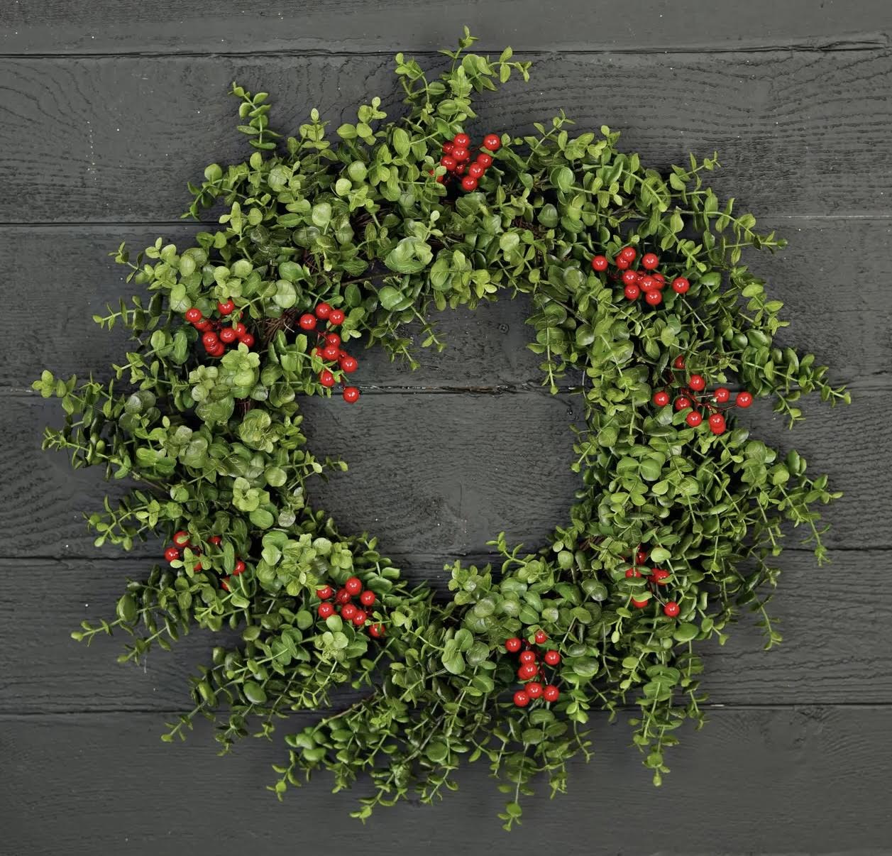 Evergreen Eucalyptus Red Berry Wreath
