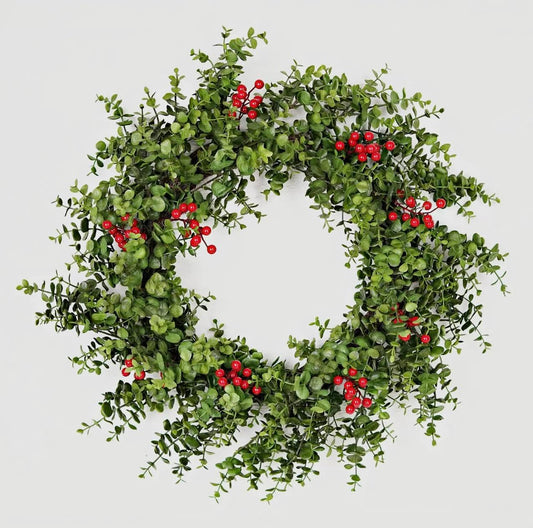 Evergreen Eucalyptus Red Berry Wreath