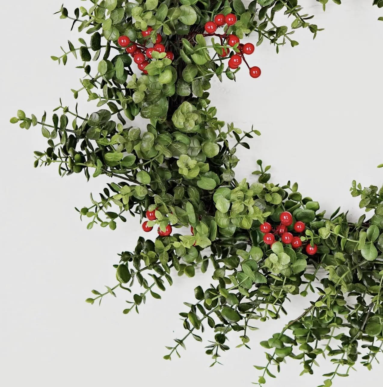 Evergreen Eucalyptus Red Berry Wreath